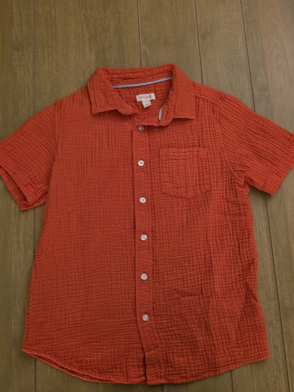 Cat & Jack Orange-Red Short-Sleeve Button-Down Shirt